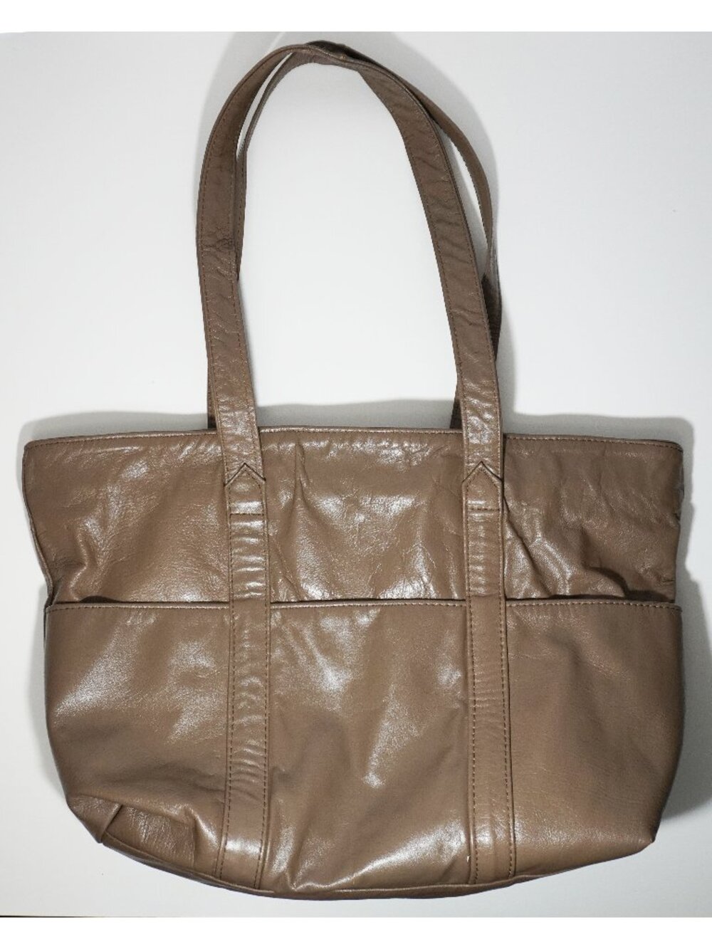 Vintage 80s Californian Macasa Lamb Leather Brown Shoulder Bag Double Handles - Picture 1 of 7